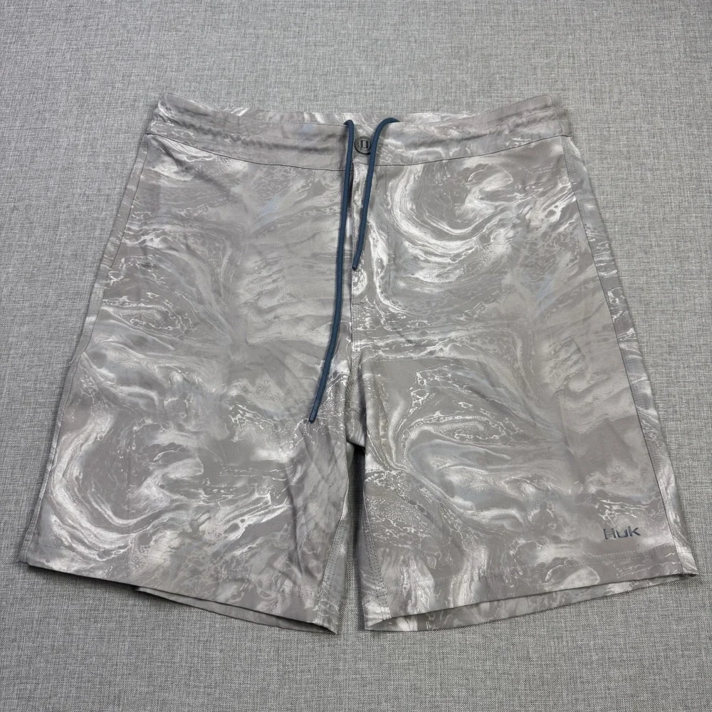 Huk Board Shorts Swim Trunks Shorts Mens 34 Gray Tie Dye Drawstring Pockets